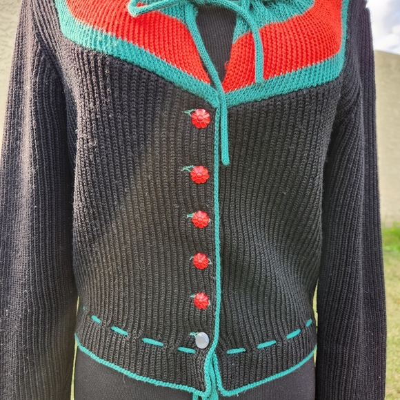 Vintage 1970s Black Bavarian Cardigan With Ties - Picture 2 of 12